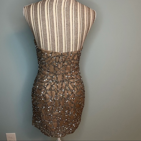 Scala nude silk silver sequin strapless mini dress - Picture 5 of 11